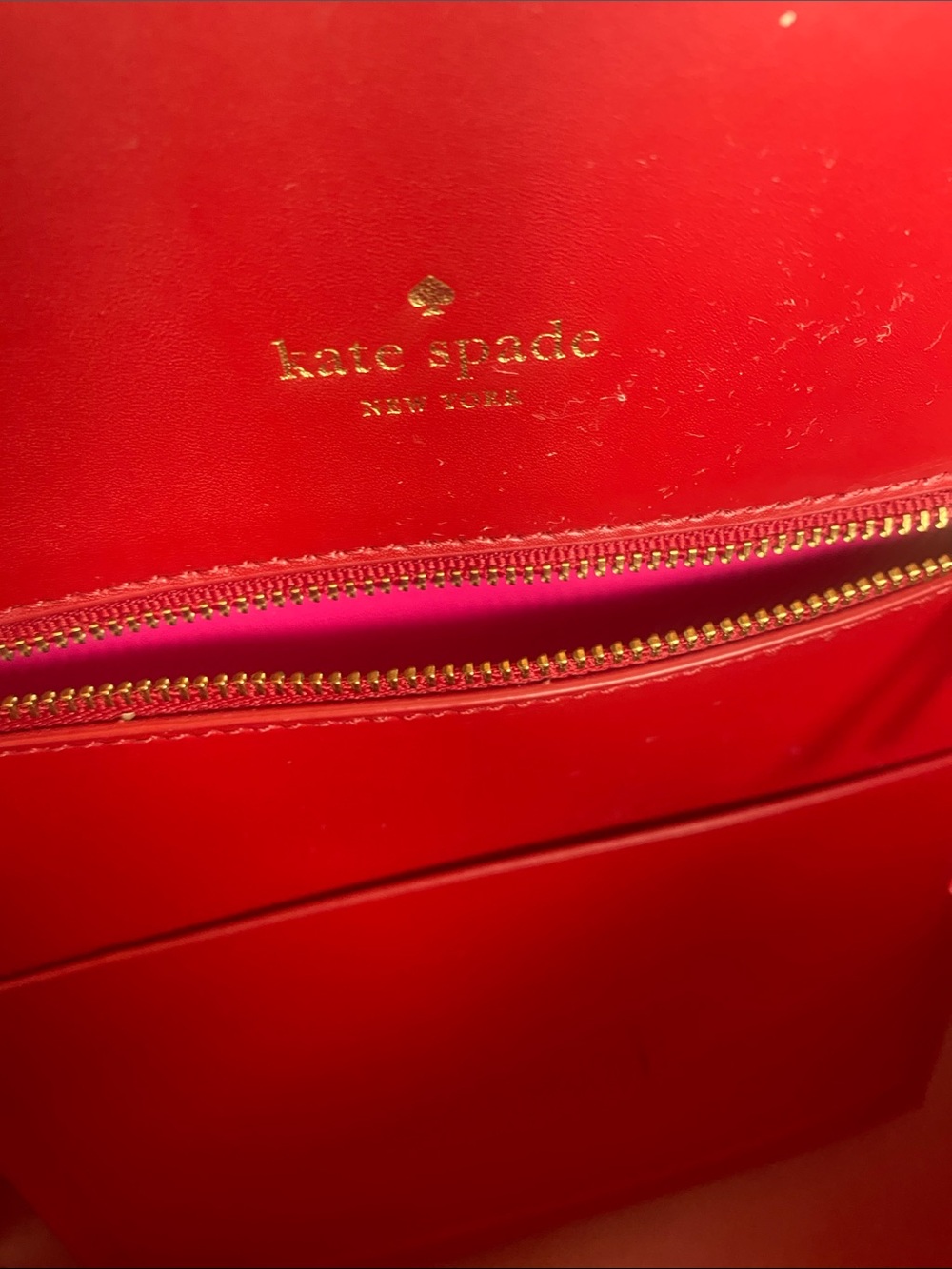 kate spade red leather tote with pink and lilac heart appliqués - Picture 7 of 8